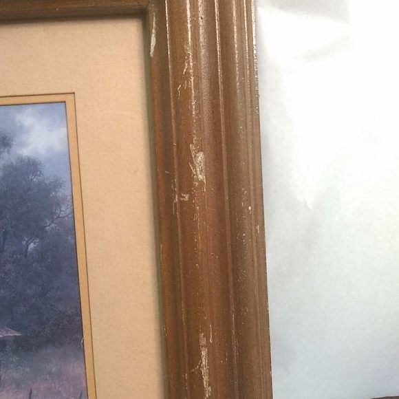 VINTAGE Wood Framed & Matted Art  Signed Gibson Countryside Farmhouse Barn Rare - Picture 2 of 12